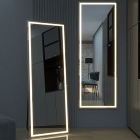LED aluminum alloy frameless rectangular silver full-length mirror with stand 63 * 16 * 1 inch Bathroom Vanity Mirror for Bedroom Entryway