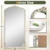 Solid wood carved right angle micro arch weathered white full-length mirror 67 * 28 * 1 inch Bathroom Vanity Mirror for Bedroom Entryway
