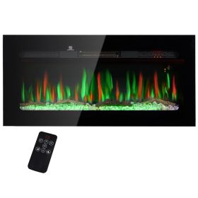 HOMCOM 40" Electric Fireplace Recessed and Wall Mounted with Remote Control, 1500W Fireplace Heater with 8H Timer