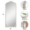 Solid wood carved right angle micro arch weathered white full-length mirror 67 * 28 * 1 inch Bathroom Vanity Mirror for Bedroom Entryway